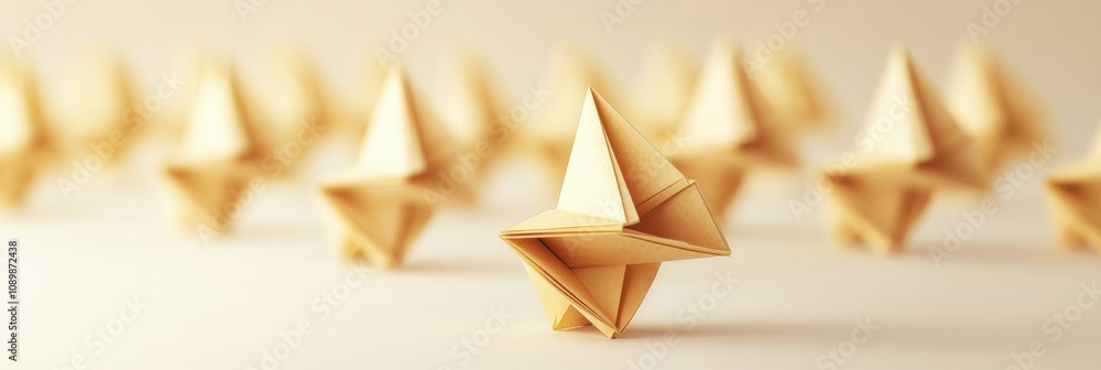 Leinwandbilder a collection of meticulously folded origami stars stands on a surface, illuminated by gentle lightin