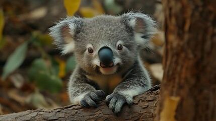 Fototapeta premium Koala peacefully staring ahead amidst lush greenery wallpaper images