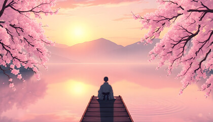 Golden Sunset and Blossoming Harmony