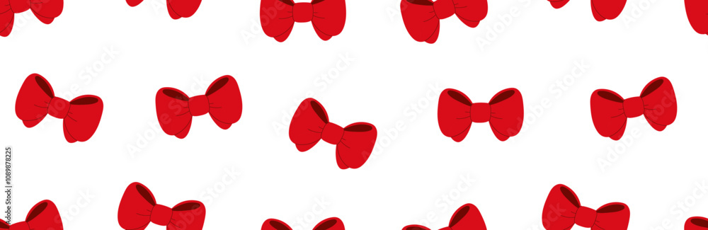 Poster red ribbon pattern with bows in seamless and repeating design. christmas striped border background f