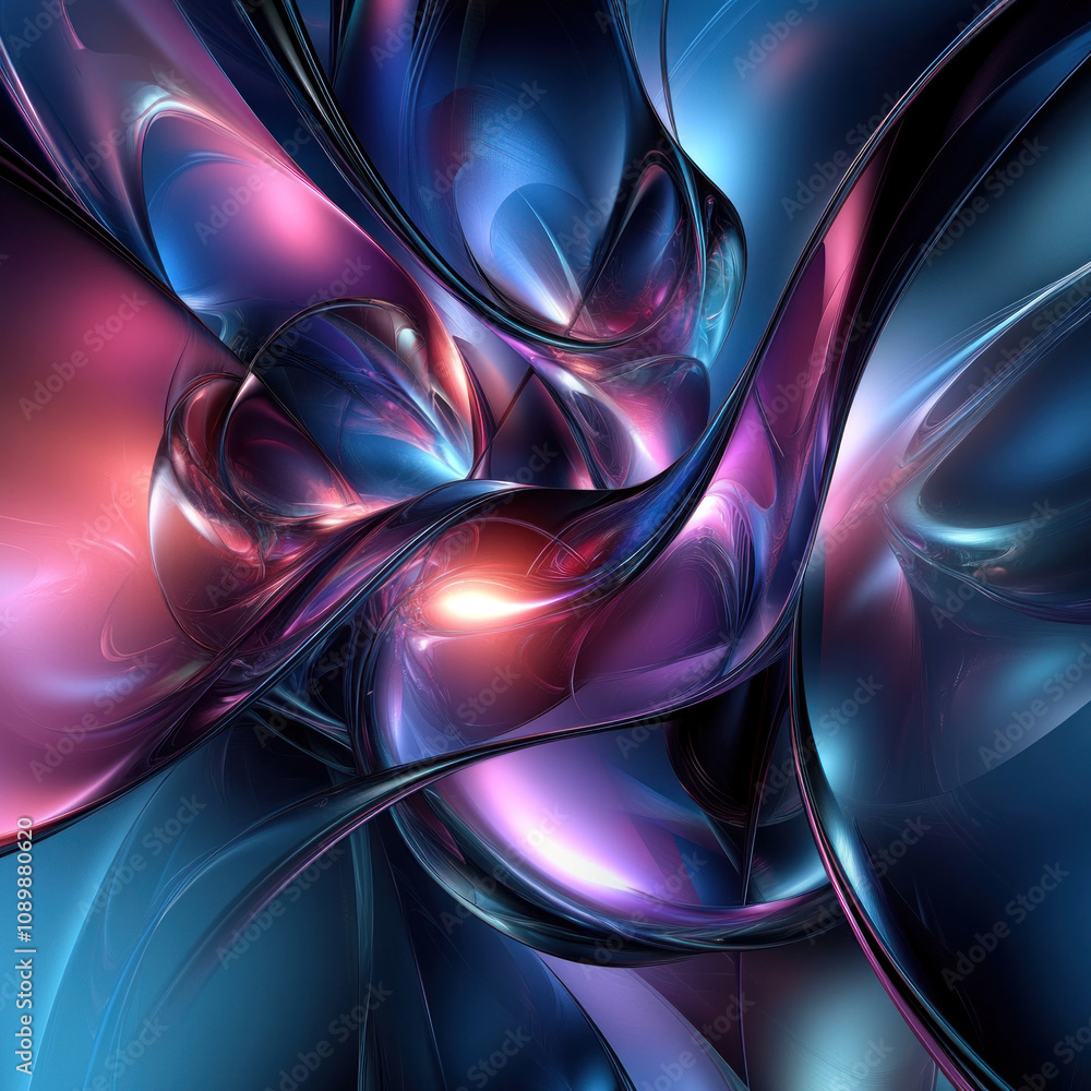Poster abstract digital art with smooth curves and shiny overflows.