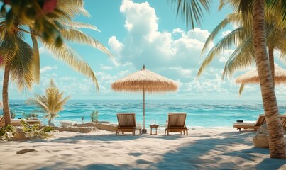 Stylish Tropical Island Resort Promotion Featuring Beach Scene