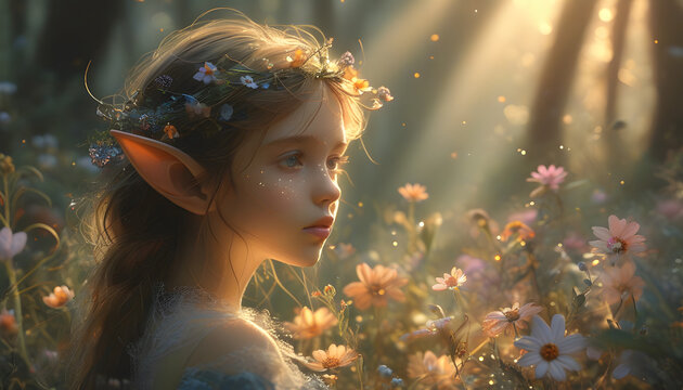 Elven Child in Flower Field