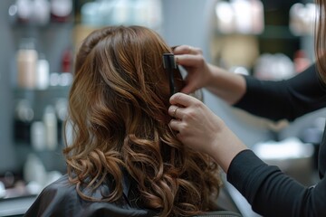 Naklejka premium Customer getting a hairdo at a beauty salon