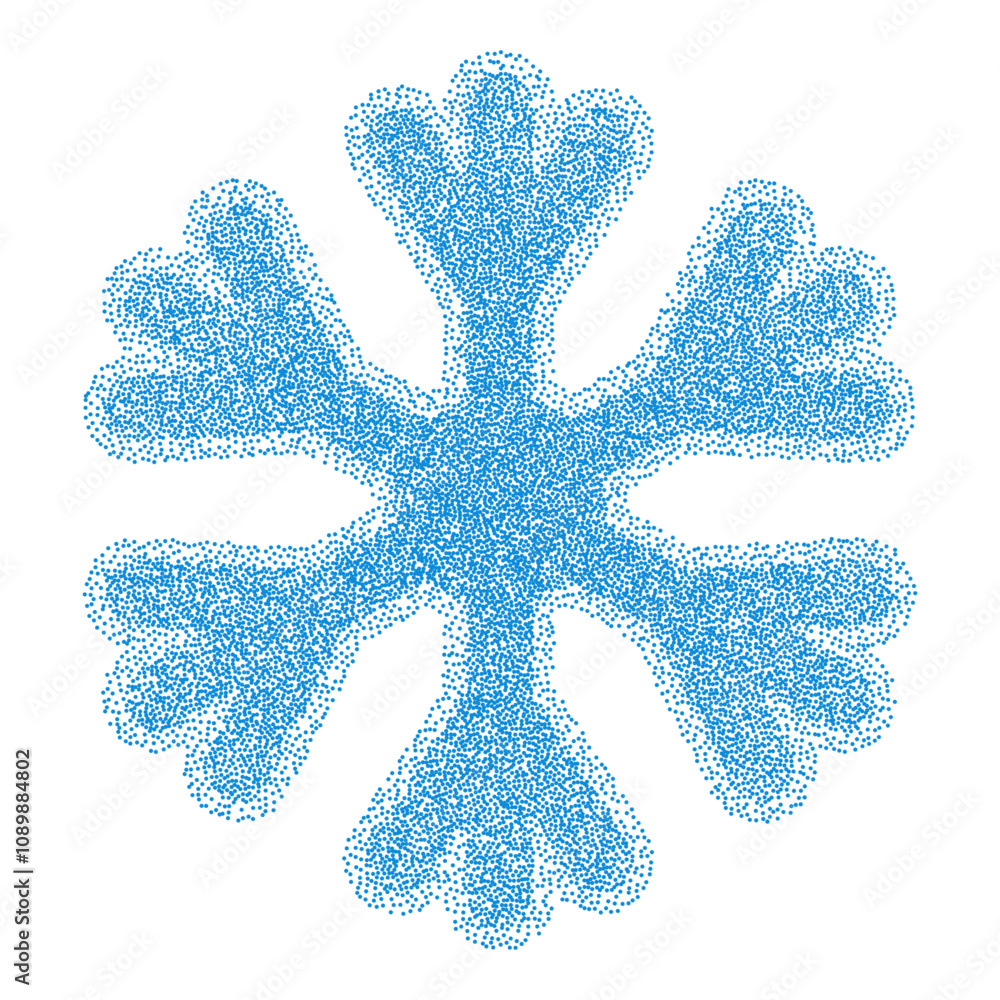 Poster Halftone Snowflake icon. Snow vintage stipple element. Fading gradient Christmas or New Year Holiday symbol isolated on white background. Blue noise grainy texture freeze vector sign.
