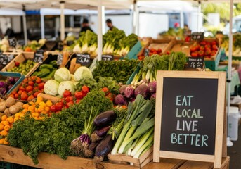 Vibrant farmers' market display of fresh vegetables and local produce