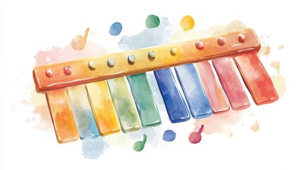 Naklejka premium Watercolor-style cute xylophone vector, hand-drawn.
