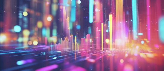 Obraz premium Abstract digital landscape with vibrant colors and light streaks representing data flow.