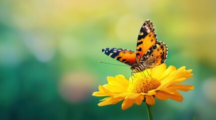 Obraz premium Vibrant butterfly resting on a bright yellow flower in nature