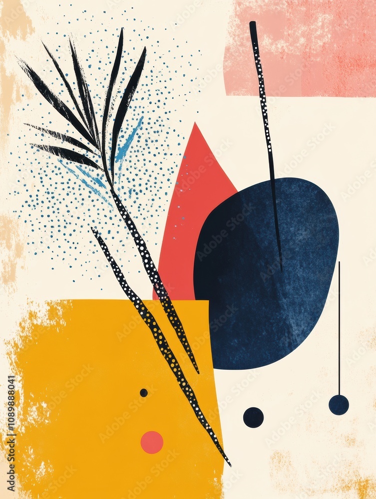 Leinwandbilder Colorful abstract artwork showcases a blend of paint strokes and geometric shapes, creating a lively visual experience full of creativity. Generative AI