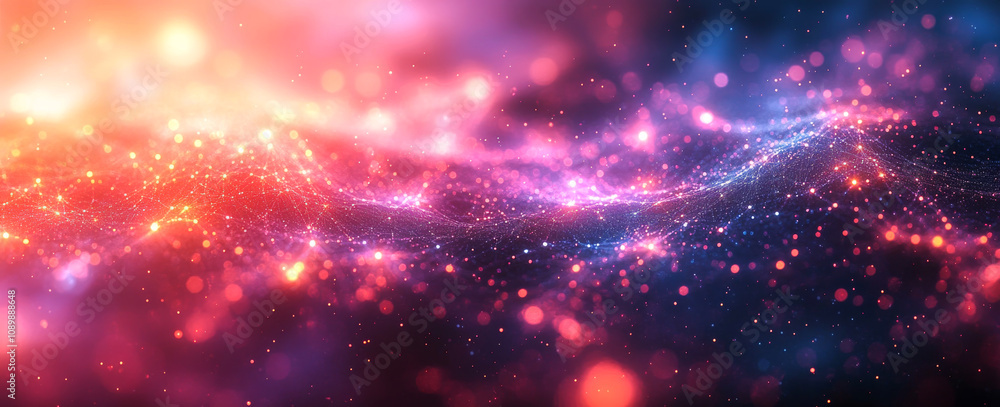 Poster glowing stars in colorful cosmic waves. vibrant waves of color and light create a stunning cosmic ba