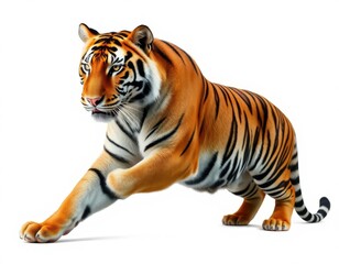 Obraz premium tiger running on a white background with a white background