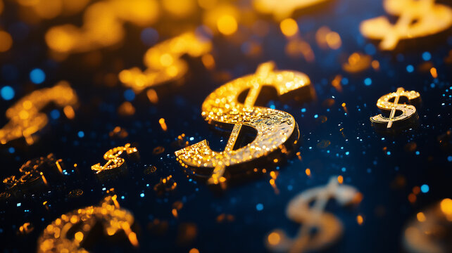 Golden and blue background with dollar signs 