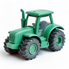 Obraz premium Childrens green toy tractor on white background.