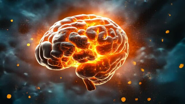 Concept art of a human brain exploding with knowledge and creativity. Video