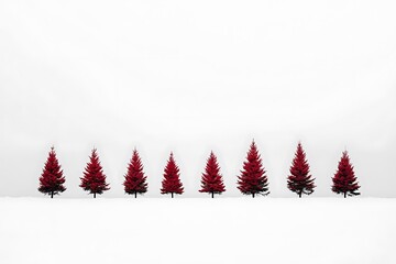Obraz premium Minimalist Christmas tree silhouettes in red on a snowy white background
