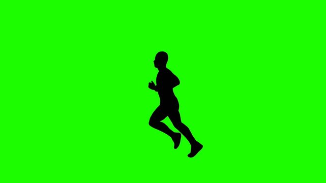 A Silhouette of a running person against a bright green screen.