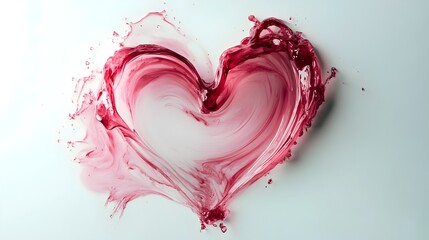 heart of water splashes close up. Heart from water splash with wave. Liquid heart, love and feelings concepts, original 3d rendering. Heart and water drops. Red wine heart splash