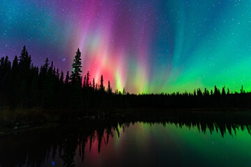 Colorful Aurora Borealis, Northern Lights, at Yellowknife, Northwest Territories, Canada