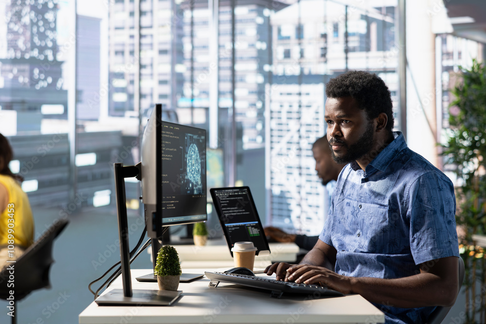 Poster computer scientist working with machine learning tech advancing ai critical to innovation of autonom