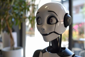 Innovative humanoid robot with expressive features showcased at technology exhibition highlighting advancements in robotics and artificial intelligence