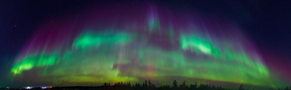 Colorful Aurora Borealis, Northern Lights, at Yellowknife, Northwest Territories, Canada