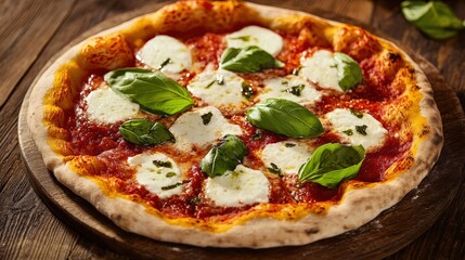 Close-up of a Margherita Pizza with Fresh Basil and Mozzarella