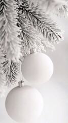 Festive Christmas white background featuring ornaments and pine branches, perfect for holiday designs, cards, or seasonal promotions. The scene is festive and cozy.. Generative AI