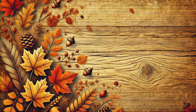 leaves on wooden background