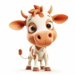 Fototapeta premium 3D cartoon cow illustration on isolated background.