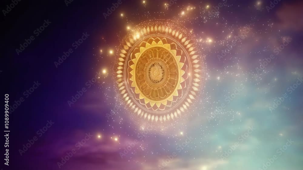 Poster captivating mandala evolves with mesmerizing patterns and colors against a deep backdrop, creating a