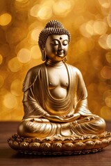 Fototapeta premium Buddha statue on golden background, ai