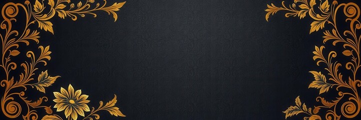 Luxurious charcoal floral wallpaper with intricate design and gold accents, high-end, botanical