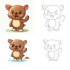 Fototapeta premium Cheerful Cartoon Kid Bear Coloring and Illustration, Kid Bear Matching Line Art for Kids' Activities or Educational Fun. 