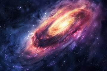 Obraz premium Vivid spiral galaxy illuminated by vibrant colors showcasing cosmic dust and stellar formations in the vast universe