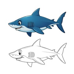 Obraz premium Shark Coloring and Illustration, Shark Matching Line Art for Kids' Activities or Educational Fun.