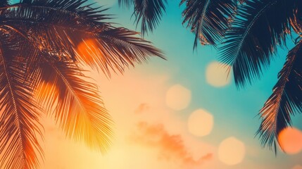 Fototapeta premium Palm Tree Silhouette Against a Vibrant Sunset Sky