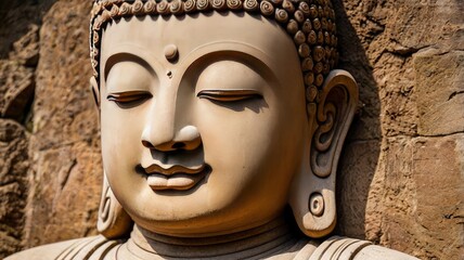 Head of the Buddha History of Buddhism Carved from sandstone. ai