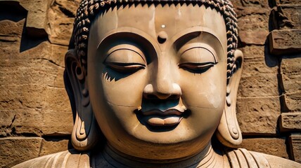 Head of the Buddha History of Buddhism Carved from sandstone. ai