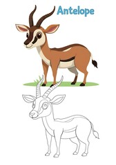 Obraz premium Antelope Coloring and Illustration, Antelope Matching Line Art for Kids' Activities or Educational Fun.