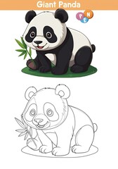 Obraz premium Giant Panda Coloring and Illustration, Giant Panda Matching Line Art for Kids' Activities or Educational Fun.