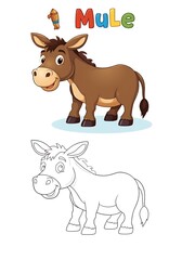 Fototapeta premium Cheerful Cartoon Mule Coloring and Illustration, Mule Matching Line Art for Kids' Activities or Educational Fun.