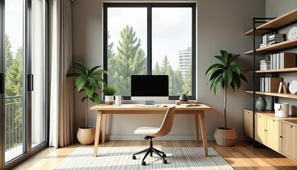 Naklejka premium Modern Home Office with Natural Light