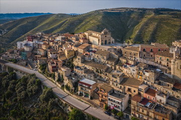 Italy, Sicily, Ragusa District, Monterosso Almo. June 2023. Amazing aerial panoramic piture from drone.