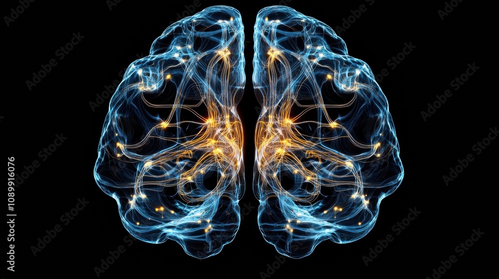Fototapete a complex digital brain illustration showcases intricate neural connections in bright colors against