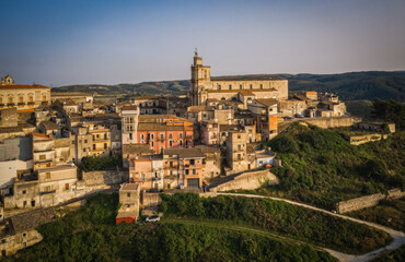 Italy, Sicily, Ragusa District, Monterosso Almo. June 2023. Amazing aerial panoramic piture from drone.