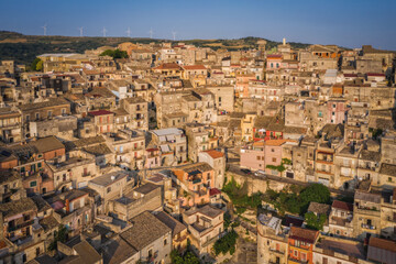 Italy, Sicily, Ragusa District, Monterosso Almo. June 2023. Amazing aerial panoramic piture from drone.