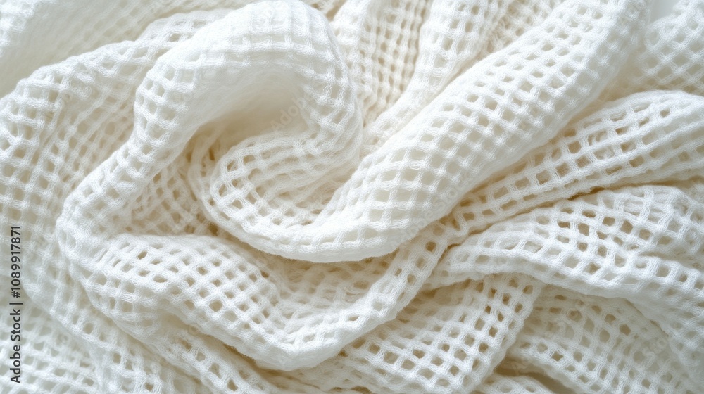 Poster a delicately woven white fabric with a grid pattern is gracefully arranged. the soft texture invites
