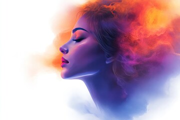 Fototapeta premium Serene Woman Profile with Vibrant Hair and Color