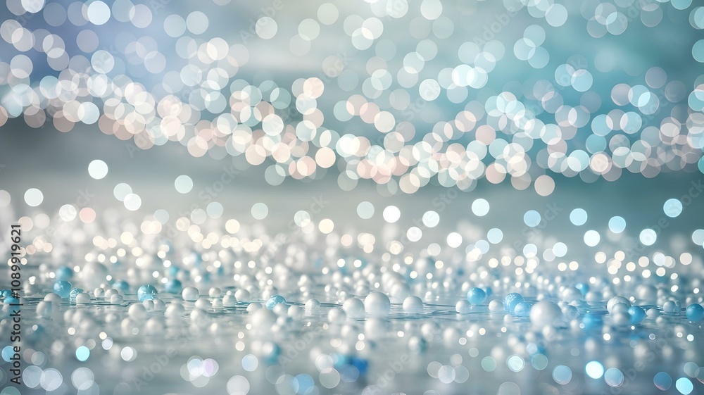 Poster dreamy bokeh background: a soft focus of dazzling light reflections and colored droplets creating a 